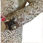 VINTAGE 1960'S CREAM WITH SILVER SEQUINS SHIRT STYLE COCKTAIL DRESS (S) Photo 8