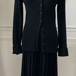 St. John Vintage 70s  2pc Pleated Skirt Suit Set Santana Knit Black  4 Photo 0
