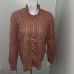 Quince Organic Textured Cotton Peasant Blouse Large Tan Photo 2