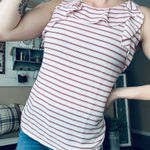 Loft  striped ruffle neck business casual tank top blouse Photo 0