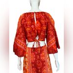 Farm Rio  100% Cotton Vibrant Red and Orange Long Sleeve Dress Size Medium Photo 4