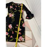 Olivia Matthews  Black & Pink Floral Bell Sleeve Mini Sheath Dress Size S Photo 4