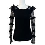 Free People Kiss Kiss Mesh Lace Ruffle Long Sleeve Sheer Layering Top Small Photo 4