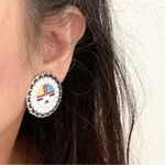 Indian Lore Genuine Copper Porcelain Enamel Inlaid Sun Face Clip On Earrings Black Photo 2