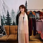 Handmade Extra-Long and Wide Pink, Cream, and Brown Crochet Scarf Photo 1