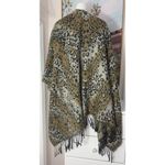 Women’s Khaki Leopard Cheetah Print Fringe Shawl Poncho Wrap Scarf One Size Tan Size undefined Photo 6