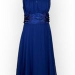 Dress Barn  Collection Dress Women's 10 Blue Chiffon Midi A-Line Sleeveless Satin Photo 0