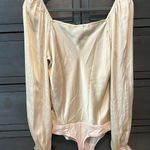 Paige Stunning Longsleeve Cream Ivory Silk Blouse Top Medium Square Neckline Bodysuit Photo 2