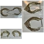 925 Sterling Silver Lace Filigree Heart Hoop Earrings Photo 5