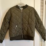Olive Green Quilted Bomber Jacket Size 8 Photo 0
