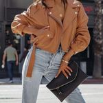 Avec Les Filles Biscotti Vegan Leather Moto Jacket Belted Crop Photo 0