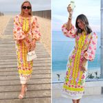 Saloni Aphrodite Borders Neelam Linen Maxi Dress Size 6 Yellow Photo 8