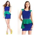 Gracia Blue & Green Colorblocked Mini Peplum Dress Career Office Workwear Size S Photo 1