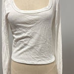 Wild Fable  Women Med Trendy Square Neck White Long Sleeve Pointelle Shirt New Photo 0