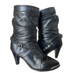 Zodiac Vintage USA Black Leather High Heel Slouch Boots w silver toes size 7.5-8 Photo 0