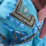 VINTAGE LINEN KAFTAN COVER UP WOMENS ML EMBELLISHED STONE LONG MAXI BOHO RESORT Blue Size M Photo 5