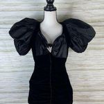 Vintage Black Velvet Puff Sleeve Old Money Style Cocktail Dress Photo 0