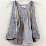 American Eagle Y2K Linen Blend Silver Beaded/Sequins Gray Vest Photo 0
