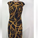 Ralph Lauren  Black and Gold horse bit Chain Pattern Midi Dress equestrian size 4 Photo 2