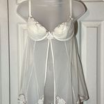 Victoria's Secret Cream Semi Sheer Padded Cup Open Front Lace Trim Cami Top 34B Photo 1