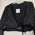 ZARA NWT! satin neck long sleeve plunge wrap blouse gold chain detail medium Photo 2