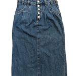 Anthropologie Pilcro Denim Jean Midi Skirt Raw Hem Pleated Buttons Size 4 NEW Photo 5