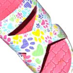 Unbranded white slip on sandals with colorful paw print design! Size 7 Photo 2