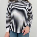 minimalist 100% cotton striped mockneck longsleeve top white navy blue size m Size M Photo 4