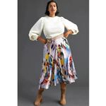 Anthropologie A-Line satin feel vibrant colorful Watercolor midi skirt Size 0 P Photo 3