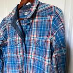 KAVU  Womens Button Front Shirt Blue Red Plaid Elbow Patches Photo 67
