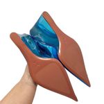 Amina Muaddi NEW Ane Pointed Toe PVC Glass Patent Wedges Heels Blue US 7.5 Photo 9