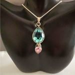 ATI Mexico Blue and Pink Teardrop Sterling Silver Pendant with SS Plate Chain🔥 Photo 4