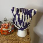 Handmade Purple White Cat Beanie Hat Photo 3