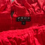 Poof New York  Red Ruched Button Off Shoulder Women’s Blouse Shirt Top Sz S EUC Photo 3