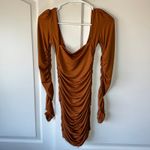 Oh Polly  Flatter Me Long Sleeve Ruched Mini Dress‎ in Golden Brown Bodycon 2 Photo 1
