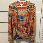 Sézane Sezane x Chufy pink orange semi sheer metallic printed draped Abelia wrap blouse Photo 1