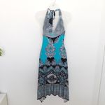 VTG Y2K Peony Womens Halter Dress Size S Blue Paisley Midi Boho Indie Sleaze Photo 3