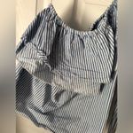 ZARA White Blue Striped Asymmetrical One Shoulder Ruffle Top blouse sz S cotton Photo 7