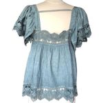 POL Square Neck Puff Sleeve Crochet Details Flowy Blouse Small NWOT Photo 3