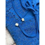 Anne Klein  Blue Lacy‎ Long Sleeve Tie Blouse Top Modern Feminine sz MEDIUM Photo 1