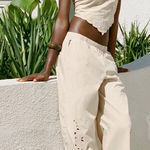 ZARA Taupe Cotton Embroidered Pajama Pants Photo 0