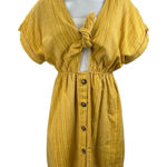 Blue Rair Yellow Striped Tie Fronbt Cutout Short Sleeve Midi Shirt Dress Size M Size M Photo 0