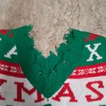 Christmas Distressed Edge Sweater Size XL V Neck Holiday Party Grunge Torn Worn Green Photo 6