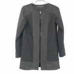 Women’s XS Wool Blend Longline Coat Herringbone Minimalist Zip Front Overcoat Gray Photo 7