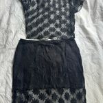 Ghanda Black Sheer Floral Top and Midi Skirt Set Photo 5