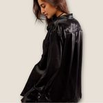 Free People  Satin Witchy Shooting For The Moon Button Down Shirt Black Large Photo 2