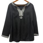 Style & Co Women Tunic Top 12P Black Linen Embroidered Boho Chic Coastal Resort Photo 0