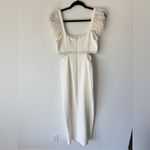 Likely  Taliah Feather-Embellished Cut-Out Midi-Dress Formal Bridal White Ivory Photo 10