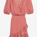 EXPRESS ✨ Satin Ruched Wrap Front Ruffle Dress✨ Photo 0