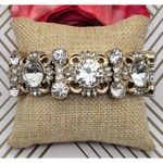 Ann Taylor  Gold Tone Chunky Statement Crystal Stretch Bracelet Formal Wide Photo 2